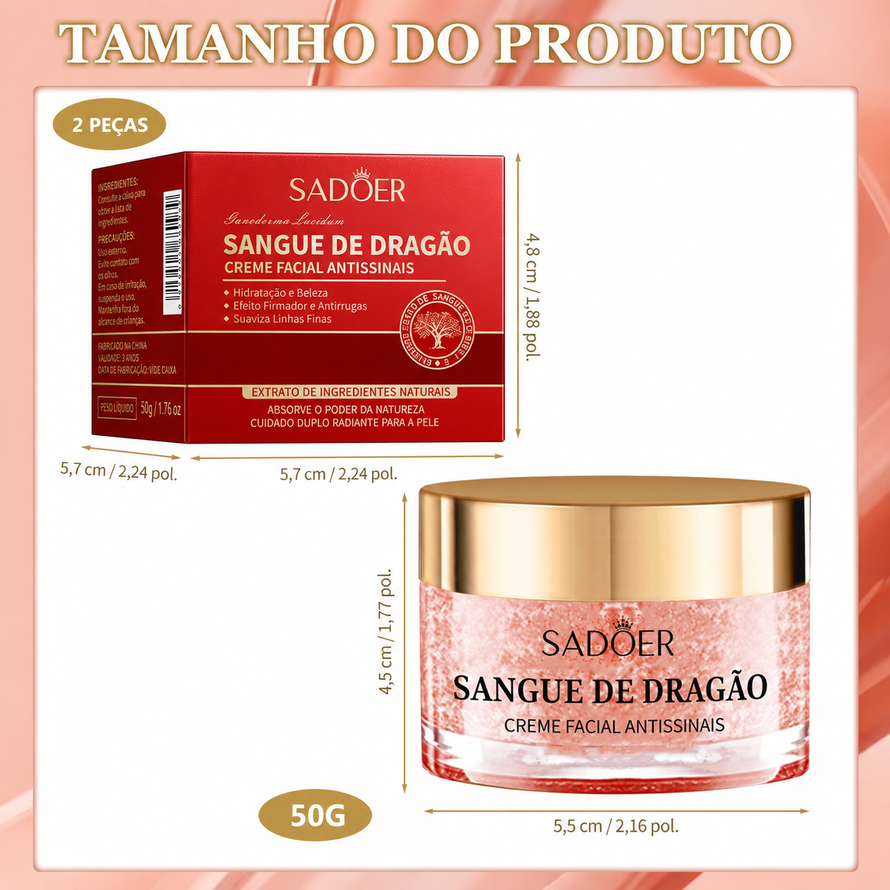 Creme Facial Antissinais Sangue de Dragão SADOER 2x1
